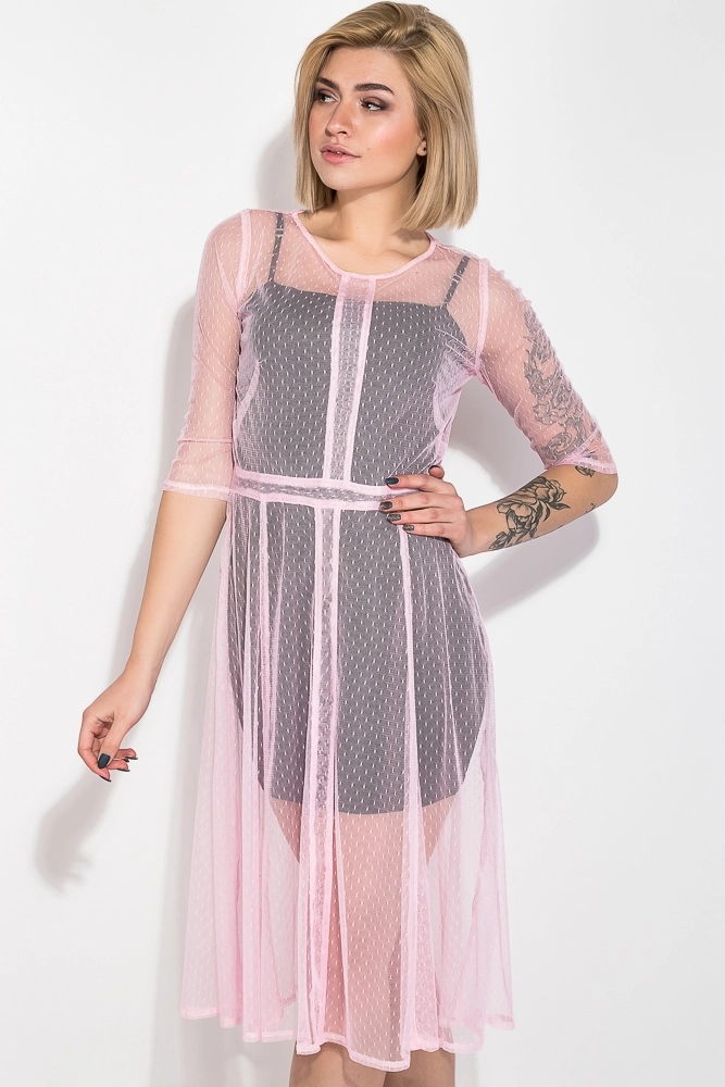 Купити Ошатна сукня-міді з сіткою колір Рожевий 115R323 - Фото №1