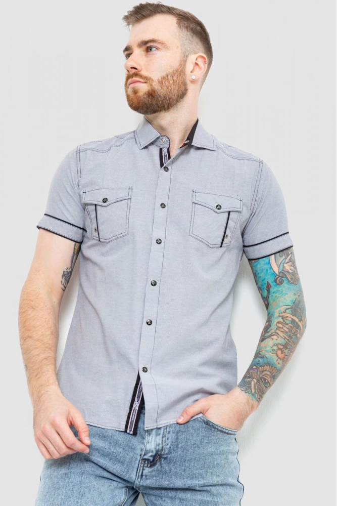 Купить Рубашка мужская в полоску, цвет серый, 186R0543 оптом - Фото №1