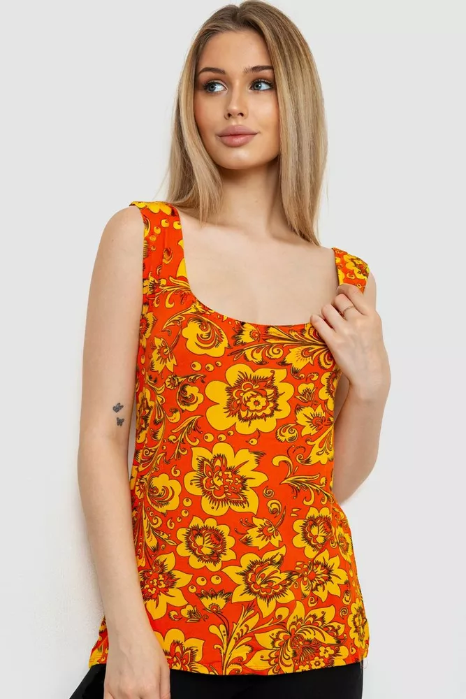 Купити Майка жіноча з квітковим принтом, колір оранжево-жовтий, 186R197 оптом - Фото №1