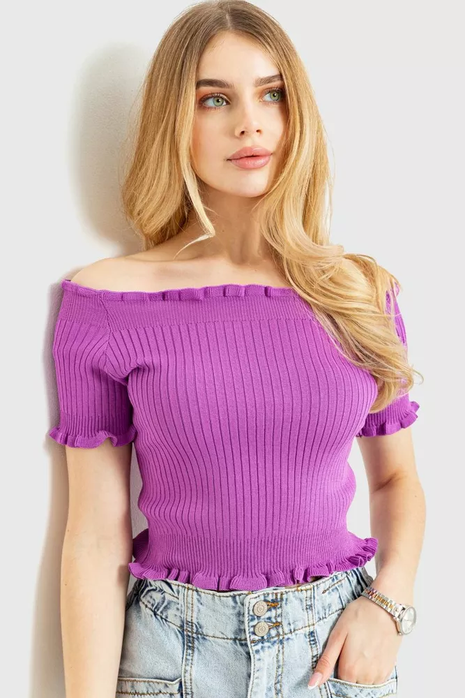 Купить Топ женский нарядный в рубчик, цвет фиолетовый, 204R020 оптом - Фото №1