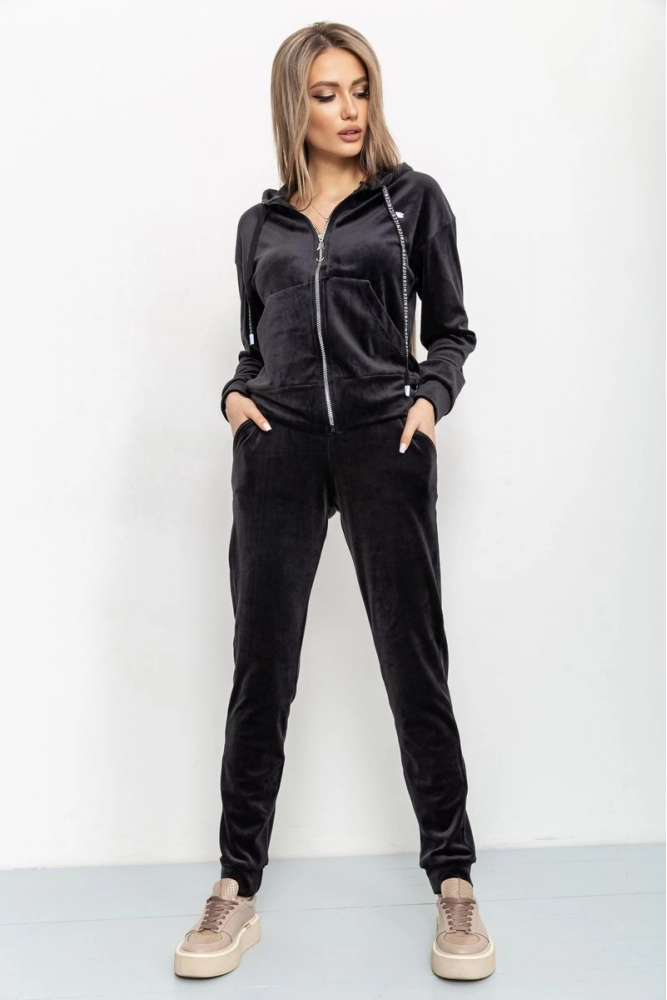 Купити Спорт костюм жіночий велюровий, колір чорний, 112R478 - Фото №1