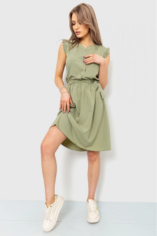 Купити Сукня однотонна, колір темно-оливковий, 230R007 - Фото №1