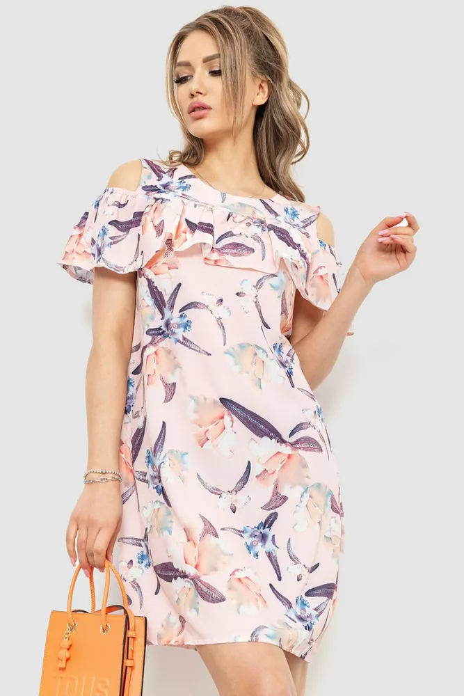Купити Сукня з принтом, колір персиковий, 230R24-1 - Фото №1