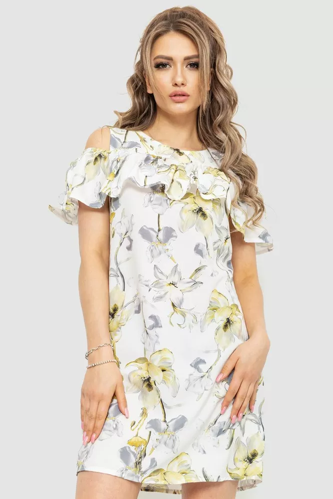 Купити Сукня з принтом, колір молочно-жовтий, 230R24-1 - Фото №1