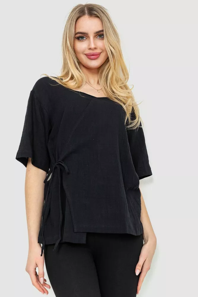 Купити Блуза повсякденна однотонна, колір чорний, 186R029 оптом - Фото №1