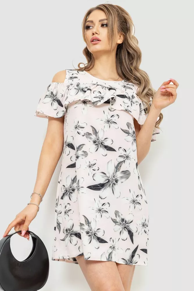 Купити Сукня з принтом, колір пудрово-сірий, 230R24-1 - Фото №1