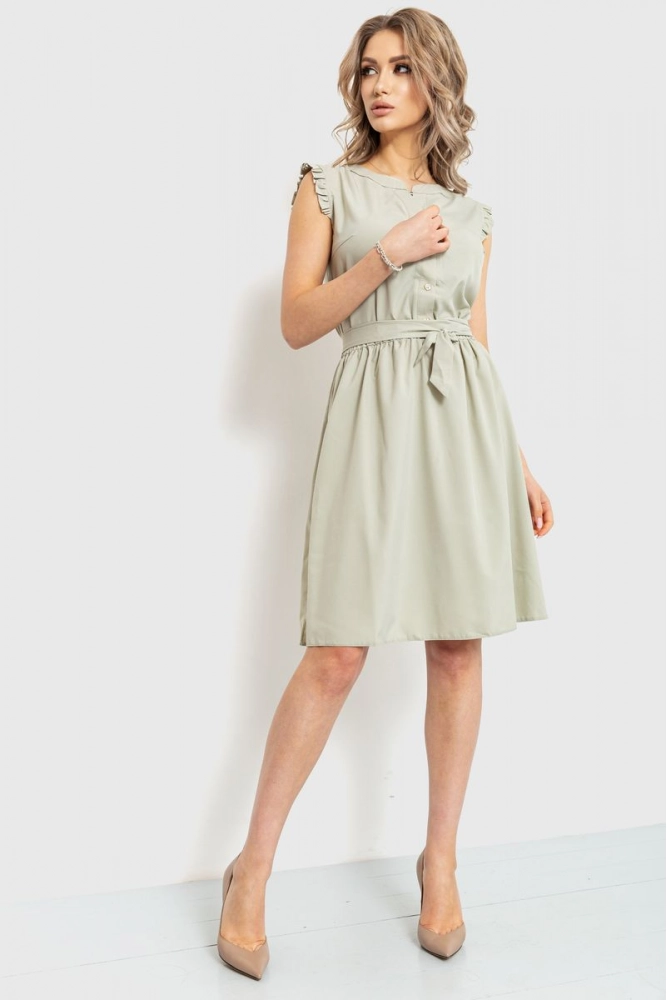 Купити Сукня однотонна, колір світло-оливковий, 230R007 - Фото №1