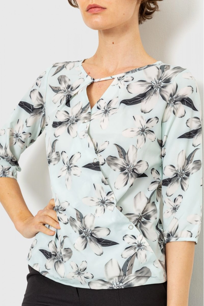 Купити Блуза квітковий принт  - уцінка, колір м'ятно-сірий, 230R90-2-U - Фото №1