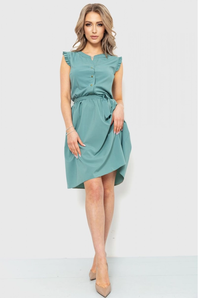 Купити Сукня однотонна, колір оливковий, 230R007 - Фото №1