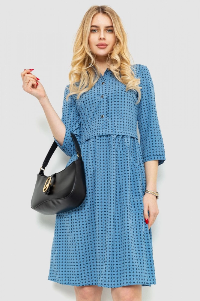Купити Сукня з принтом, колір синій, 230R037-2 - Фото №1