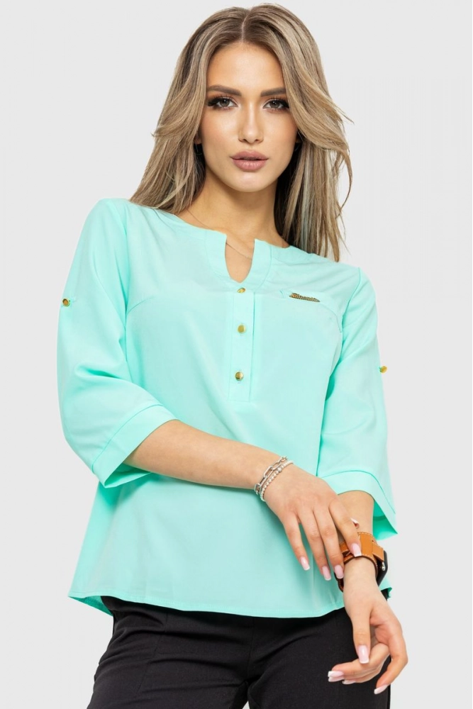 Купити Блуза однотонна, колір м'ятний, 230R154-1 - Фото №1