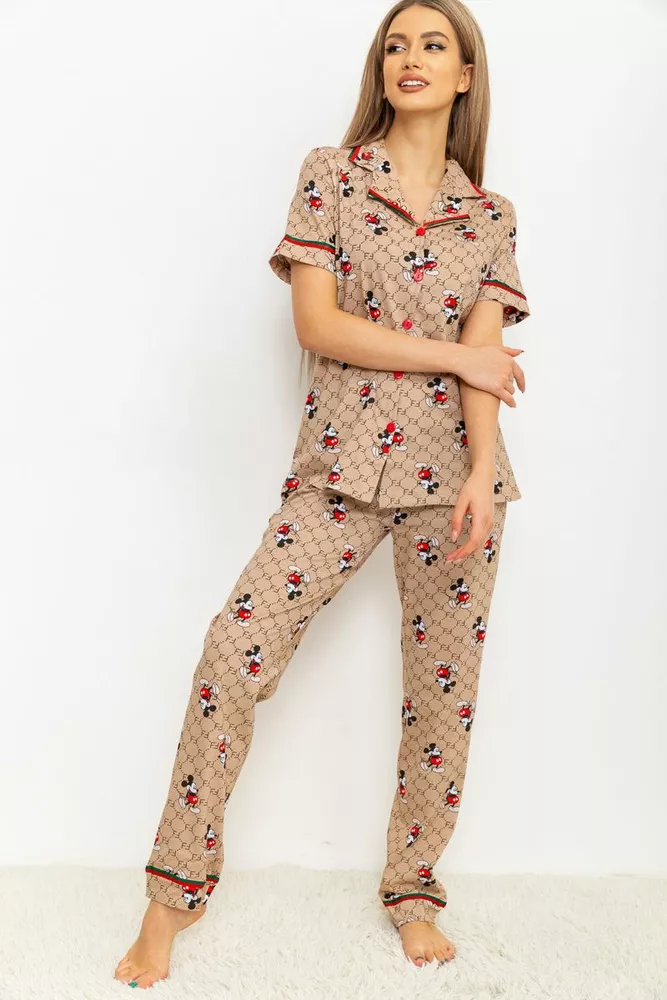 Купити Жіноча піжама з принтом, колір бежевий, 219RP-241 - Фото №1