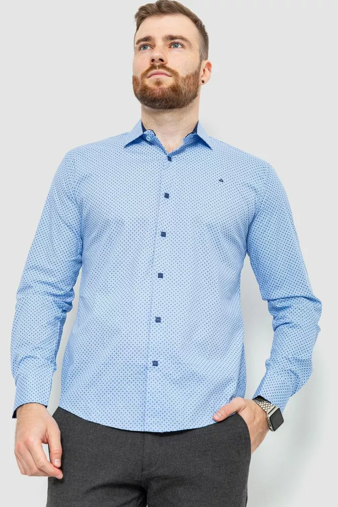 Купить Рубашка мужская классическая с принтом, цвет голубой, 214R7400 - Фото №1