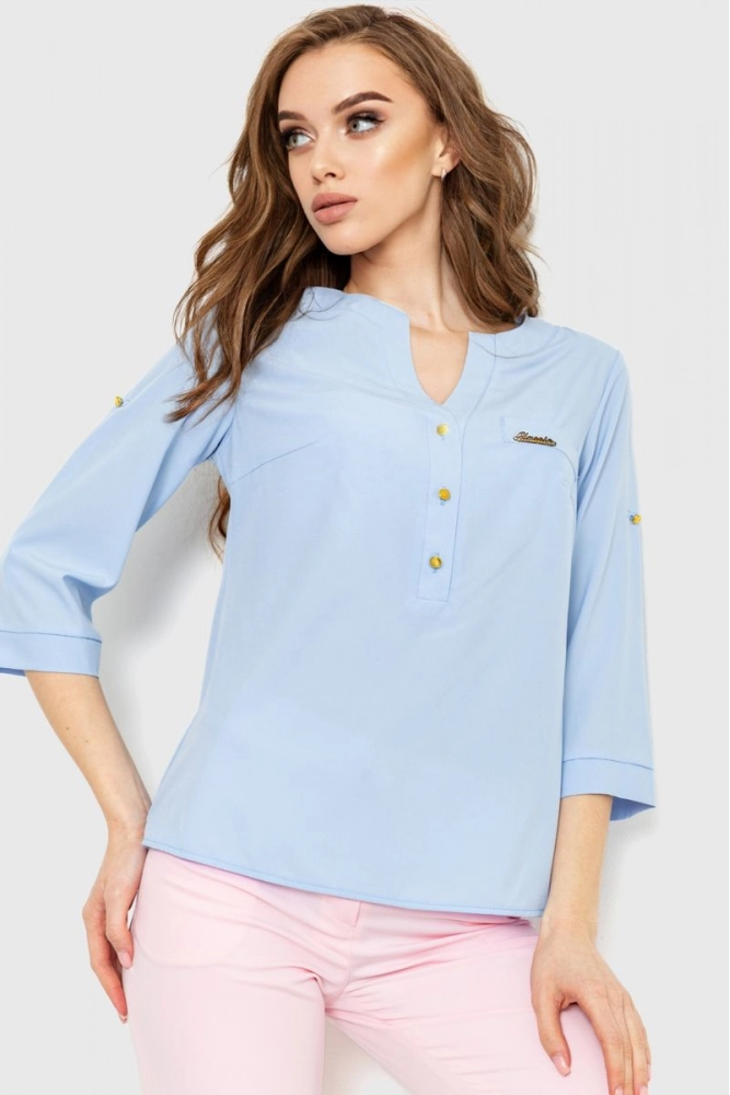 Купити Блуза однотонна, колір блакитний, 230R154-1 - Фото №1
