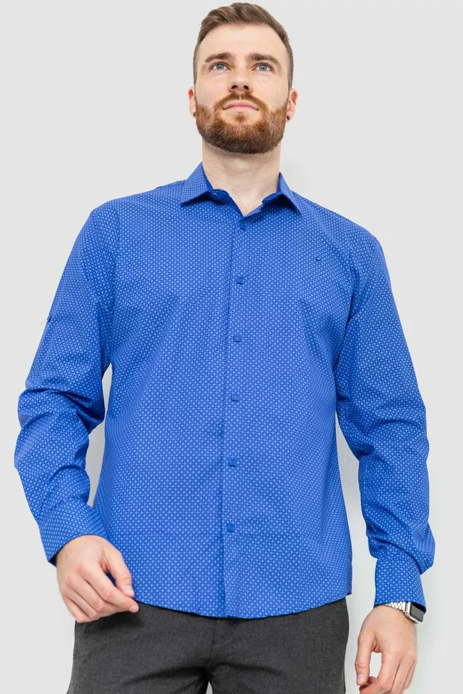Купити Сорочка чоловіча класична з принтом, колір синій, 214R7400 - Фото №1