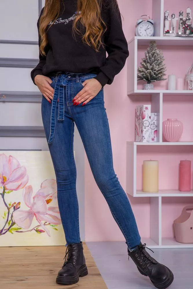 Купити Жіночі джинси з поясом, синього кольору, 164R089 оптом - Фото №1