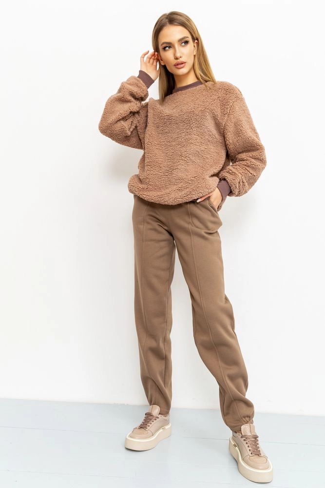 Купить Спорт брюки женские на флисе, цвет шоколадный, 119R167 - Фото №1