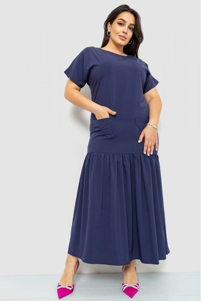 Купити Сукня однотонна, колір темно-синій, 176R014 - Фото №1