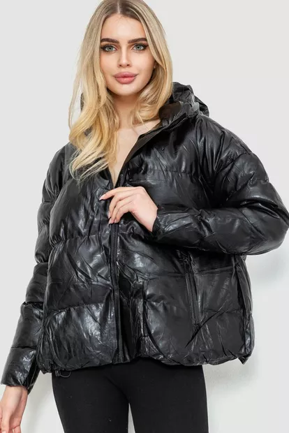 Куртка жіноча демісезонна екошкіра, колір чорний, 243R203