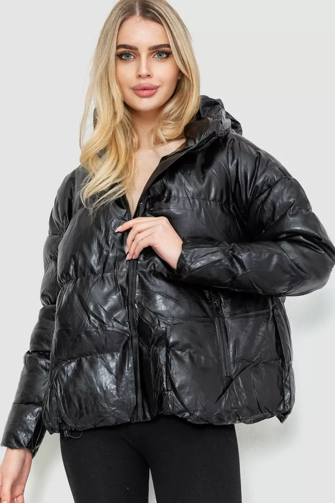 Купити Куртка жіноча демісезонна екошкіра, колір чорний, 243R203 - Фото №1