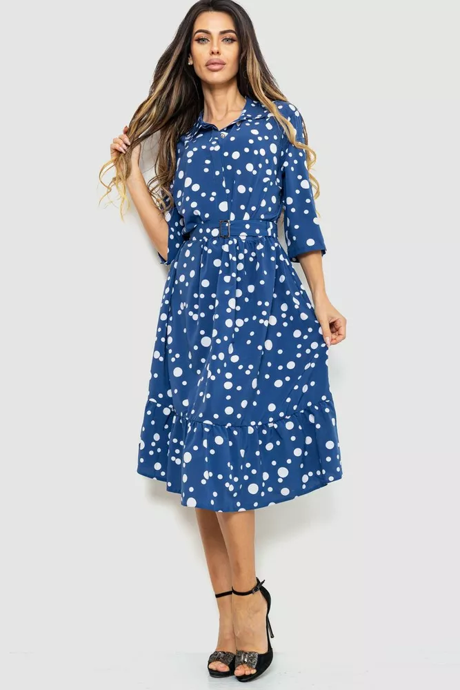 Купити Сукня у горох, колір синьо-білий, 230R040-2 - Фото №1