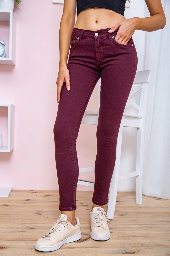 Купить Однотонные женские брюки средней посадки цвет Сливовый 117R5003 - Фото №1