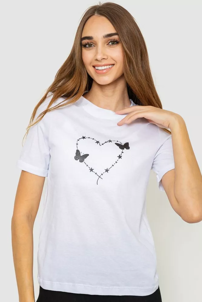 Купити Жіноча футболка з принтом, колір білий, 241R125 оптом - Фото №1