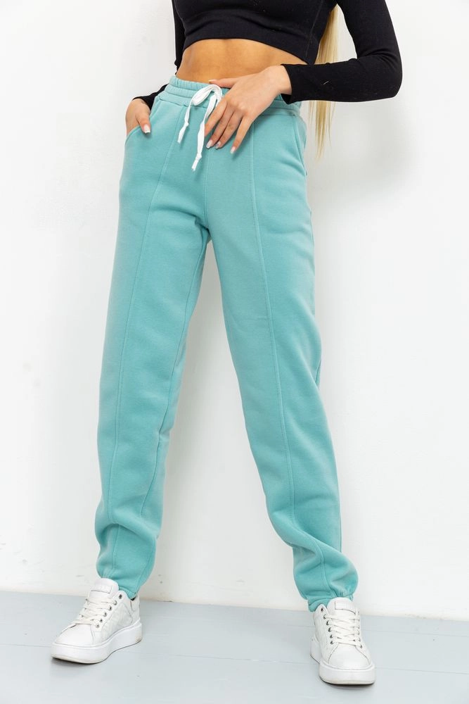 Купить Спорт брюки женские на флисе, цвет оливковый, 119R167 - Фото №1
