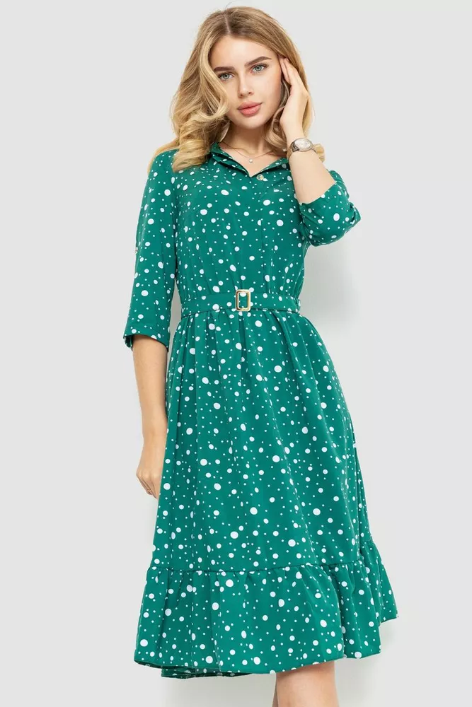 Купить Платье в горох, цвет зеленый, 230R040-2 - Фото №1