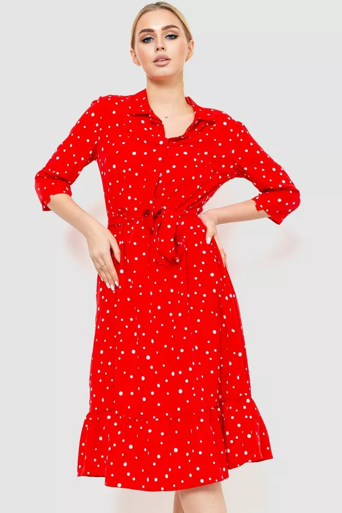 Купити Сукня у горох, колір червоний, 230R040-2 оптом - Фото №1
