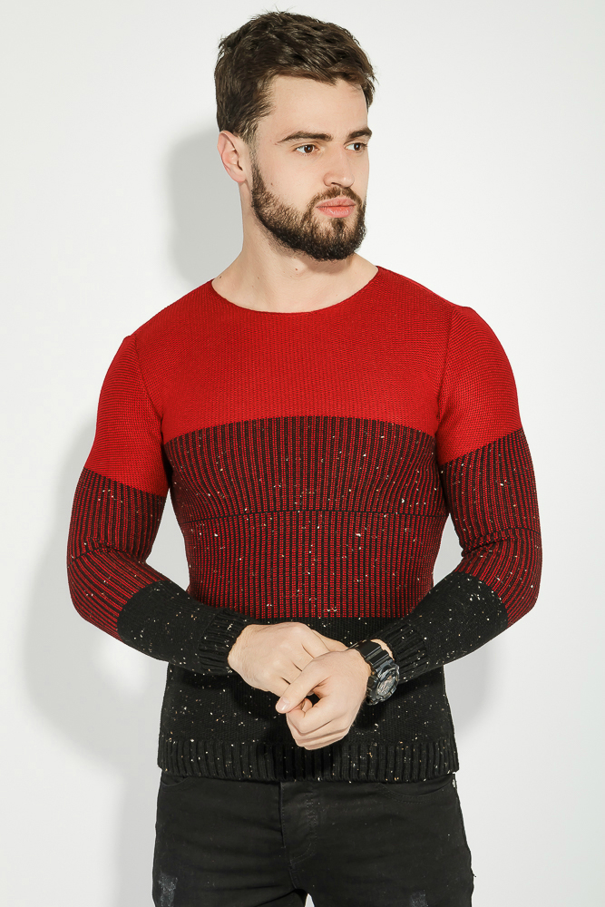 Купить Джемпер мужской комбинированая вязка, цвет бордово-черный, 48P3297 - Фото №1