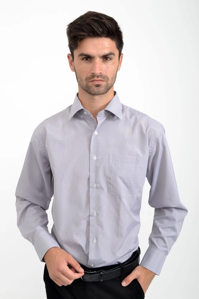 Купить Рубашка мужская серо-белая, в мелкую клетку 9#LS оптом - Фото №1