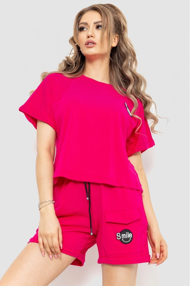Купити Костюм жіночий повсякденний футболка+шорти, колір малиновий, 198R129 - Фото №1