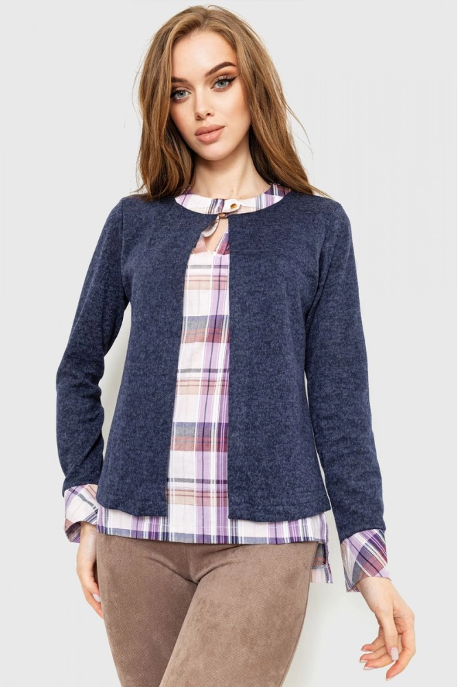 Купити Блуза жіноча обманка, колір синій, 230R53-5 - Фото №1