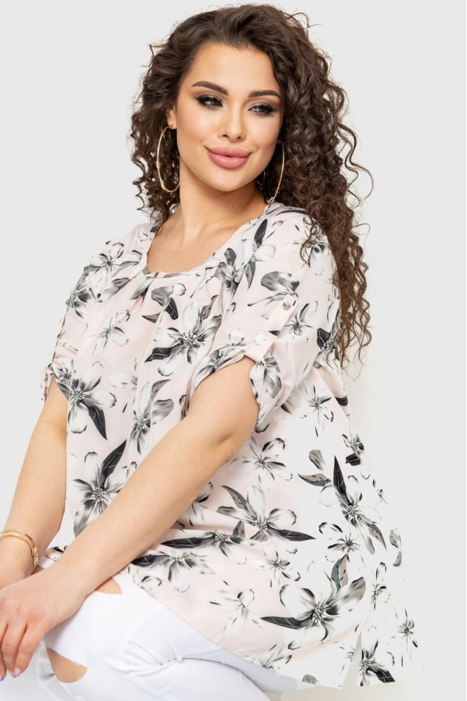 Купити Блуза з квітковим принтом, колір персиково-сірий, 230R141-1 - Фото №1