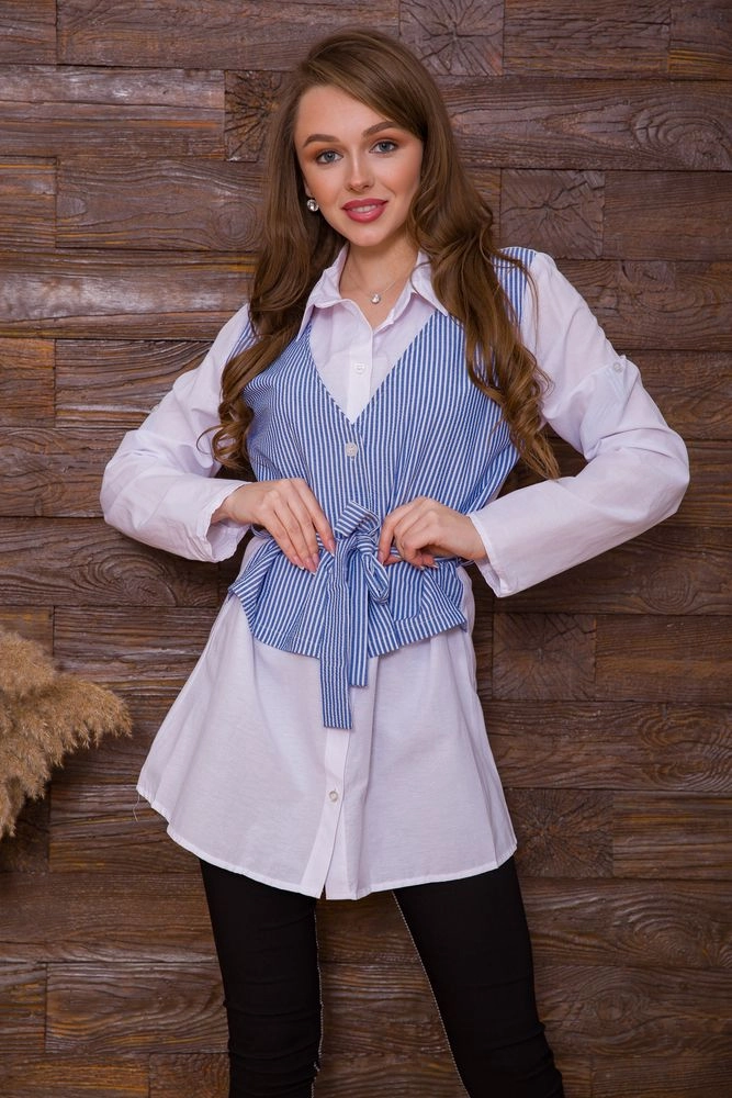 Купити Жіноча сорочка з декором в біло-синю смужку 119R320 - Фото №1
