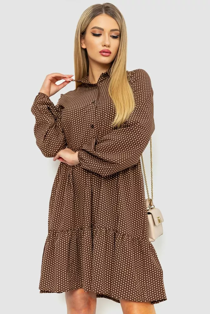 Купити Сукня у горох, колір коричневий, 214R788-1 - Фото №1