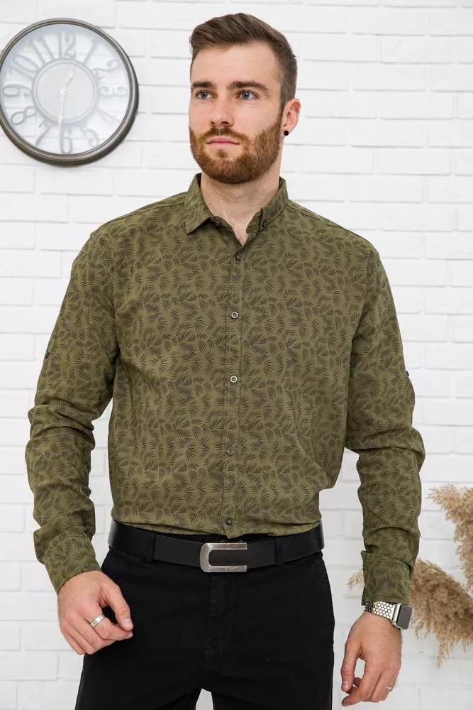 Купить Рубашка мужская, хаки, натуральный хлопок, 511F015 цвет Хаки оптом - Фото №1