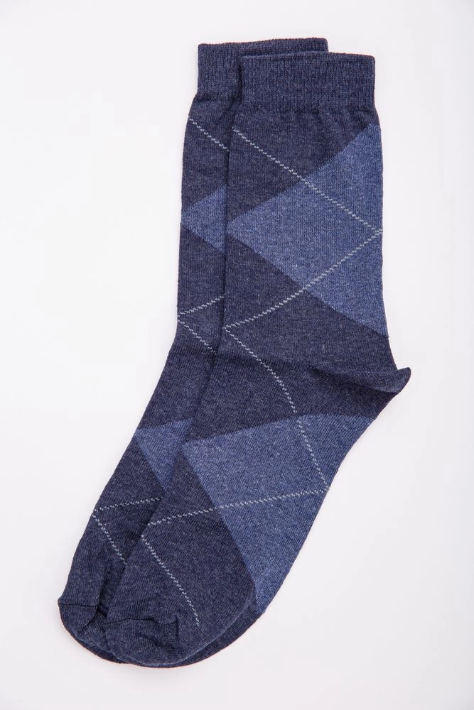Купити Синие мужские носки средней высоты с ромбами 151R120 - Фото №1