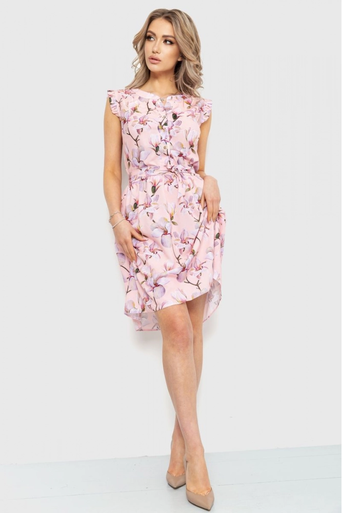 Купити Сукня з квітковим принтом, колір персиковий, 230R007-7 - Фото №1