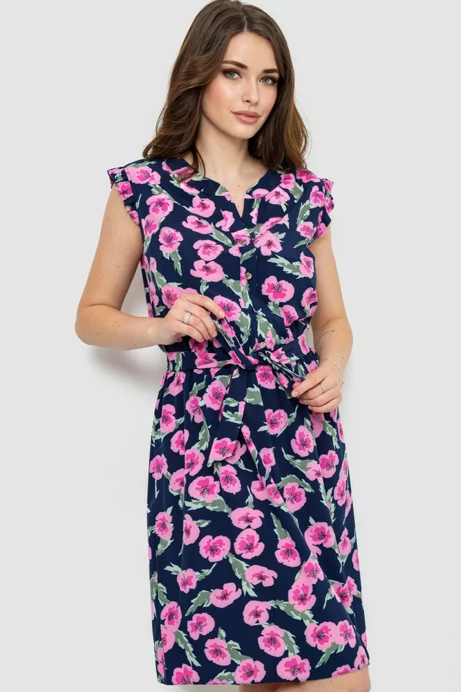 Купити Сукня з квітковим принтом, колір синьо-рожевий, 230R007-7 оптом - Фото №1