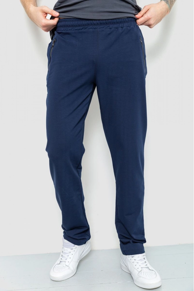 Купити Спорт штани чоловічі двонитка, колір темно-синій, 102R328 - Фото №1