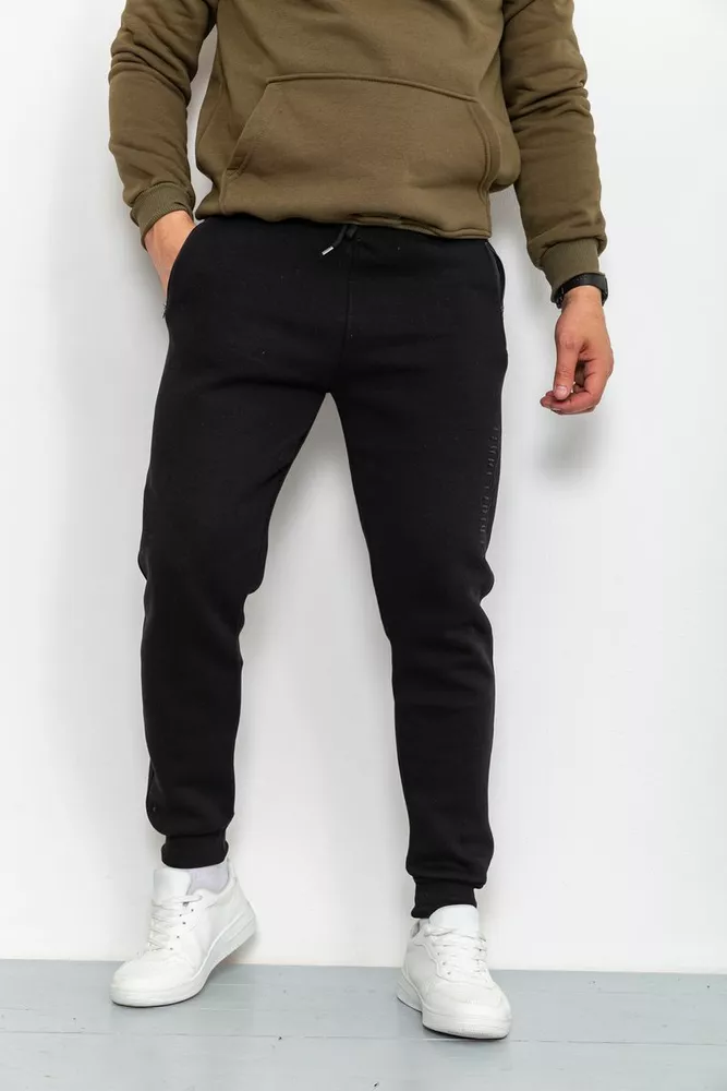 Купить Спорт штаны мужские на флисе, цвет черный, 211R2071 - Фото №1