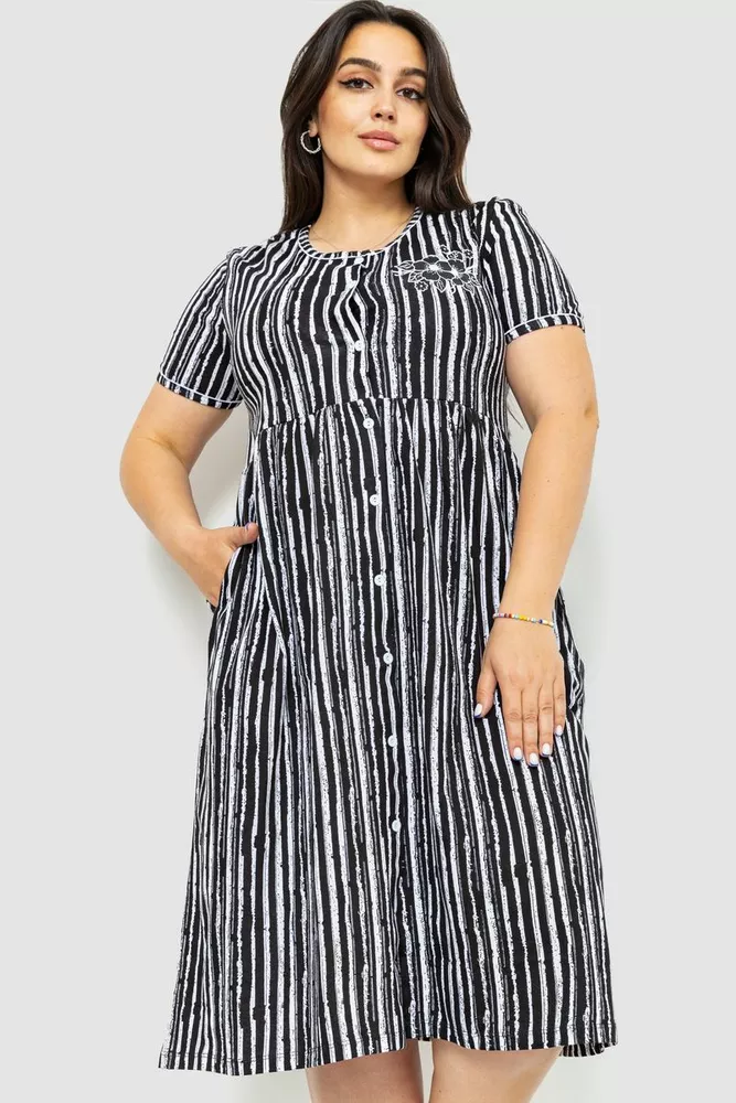 Купити Сукня жіноча на ґудзиках, колір чорно-білий, 219RT-7013 - Фото №1