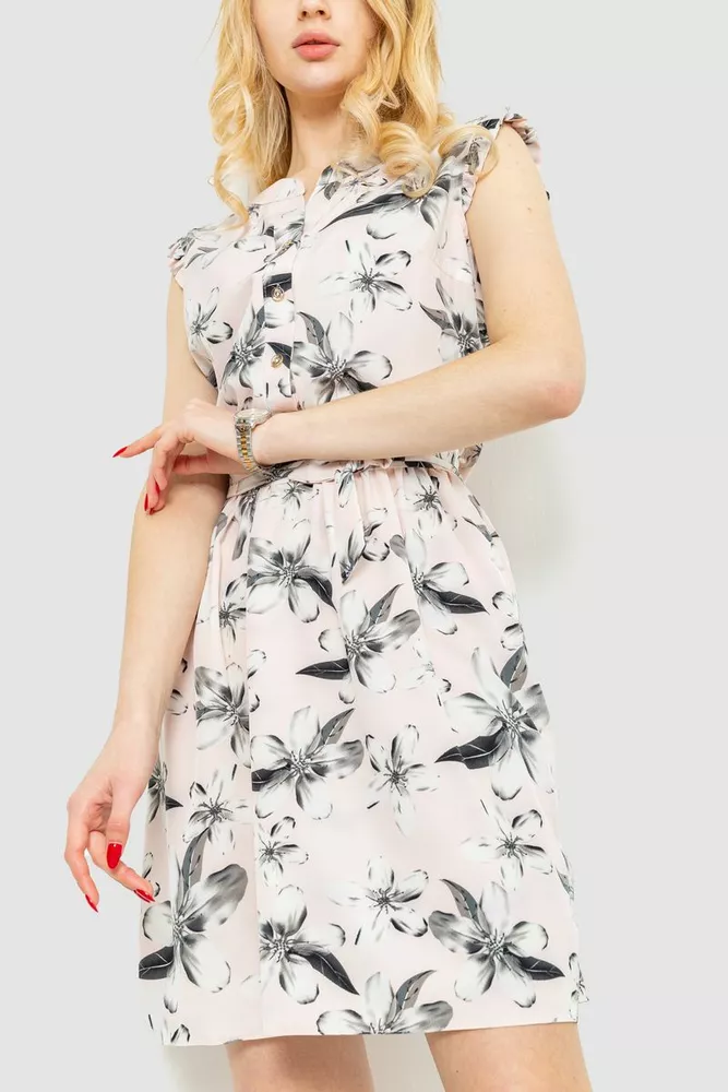 Купити Сукня з квітковим принтом, колір пудрово-сірий, 230R007-7 - Фото №1