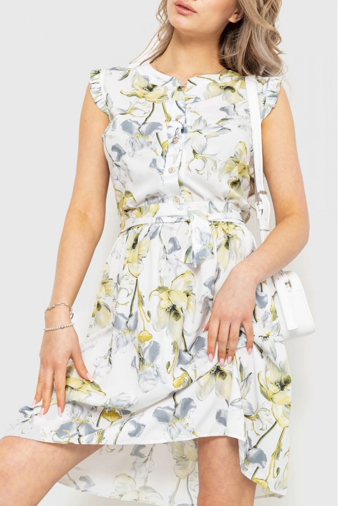 Купити Сукня з квітковим принтом, колір сіро-жовтий, 230R007-7 - Фото №1