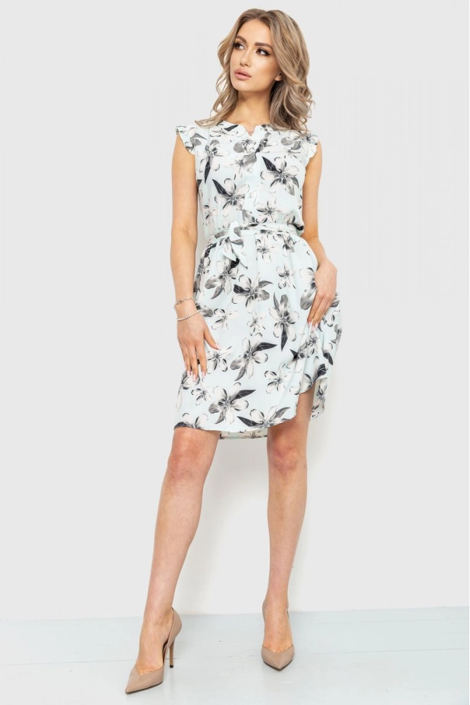 Купити Сукня з квітковим принтом, колір м'ятно-сірий, 230R007-7 - Фото №1