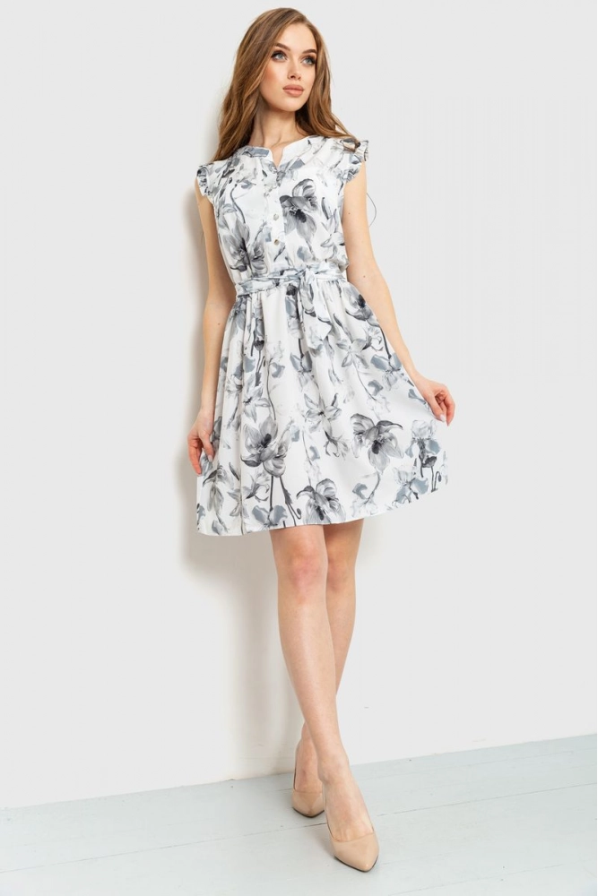 Купити Сукня з квітковим принтом, колір світло-сірий, 230R007-7 оптом - Фото №1