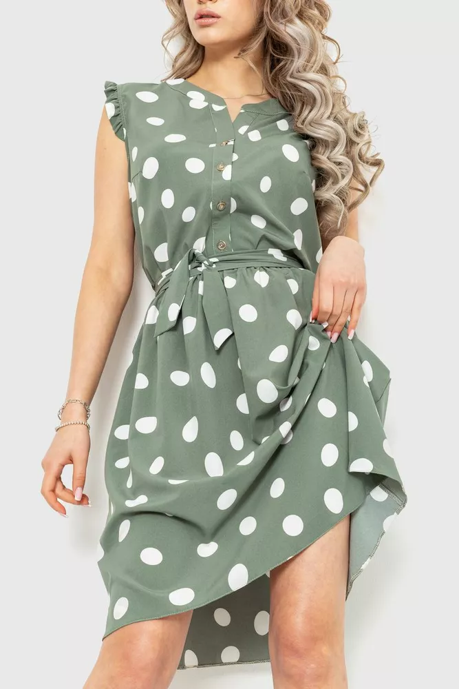 Купити Сукня у горох, колір темно-оливковий, 230R007-6 - Фото №1