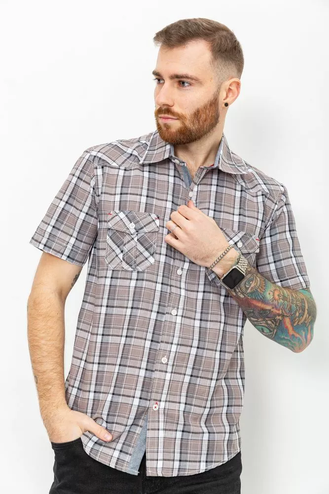 Купить Рубашка мужская в клетку, цвет бежево-серый, 131R151018 - Фото №1